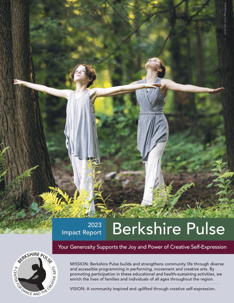 Annual Report cover page. Two young dancers oustide.
